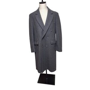 American Male Mens 42 Vintage 100% Wool Double Breasted Overcoat Charcoal Grey‎